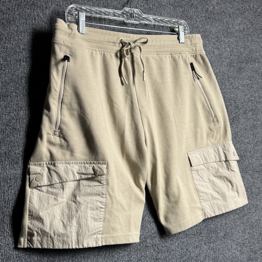 Kyodan Cargo Shorts L Beige Mixed Media Zip Pockets Drawstring Gorpcore Utility - Picture 2 of 9